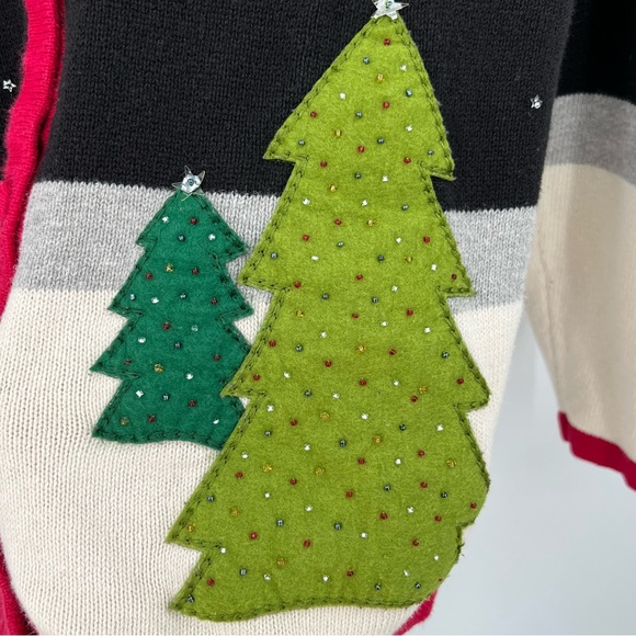 Vintage 90s Merry & Bright Christmas Tree V-Neck Cardigan S - Picture 6 of 8